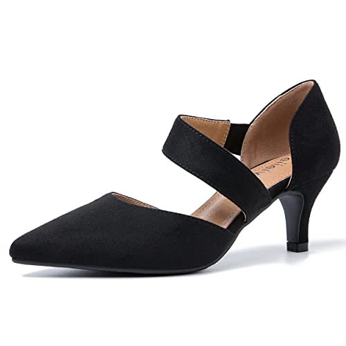 Damen-Pumps mit geschlossenem spitzem Zehenbereich, Riemen, D'Orsay, Kitten-Heel, Slipper, elegante Pumps, Schwarzes Wildleder, 38 EU Damen-Pumps mit geschlossenem spitzem Zehenbereich, Riemen, D'Orsay, Kitten-Heel, Slipper, elegante Pumps, Schwarzes Wildleder, 38 EU von Peijely