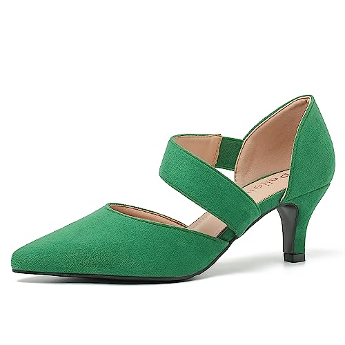 Damen-Pumps mit geschlossenem spitzem Zehenbereich, Riemen, D'Orsay, Kitten-Heel, Slipper, elegante Pumps, Wildleder grün, 38 EU Damen-Pumps mit geschlossenem spitzem Zehenbereich, Riemen, D'Orsay, Kitten-Heel, Slipper, elegante Pumps, Wildleder grün, 38 EU von Peijely