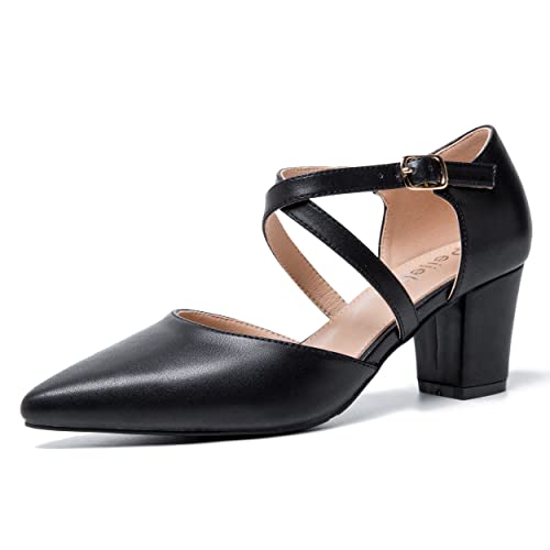 Damen-Pumps mit klobigem Absatz, Kreuzriemen, geschlossen, spitzer Zehenbereich, Mattes Schwarz, 37 EU Damen-Pumps mit klobigem Absatz, Kreuzriemen, geschlossen, spitzer Zehenbereich, Mattes Schwarz, 37 EU von Peijely