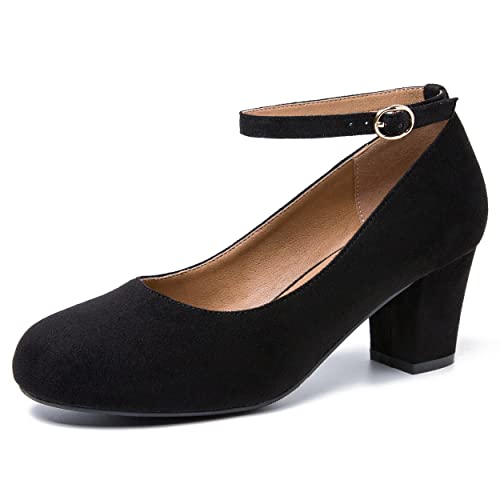 Peijely Damen-Pumps mit Knöchelriemen, abnehmbare Schleife, geschlossene Zehen, niedrig, klobige Absätze, Pumps Mary Jane, Schwarzes Wildleder, 38 EU Peijely Damen-Pumps mit Knöchelriemen, abnehmbare Schleife, geschlossene Zehen, niedrig, klobige Absätze, Pumps Mary Jane, Schwarzes Wildleder, 38 EU von Peijely