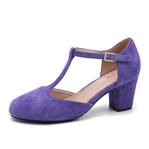 Peijely Mary Jane Damen-Pumps mit T-Riemen, Blockabsatz, Knöchelriemen, Schnalle, Kleid Pumps, Violettes Wildleder, 40.5 EU Peijely Mary Jane Damen-Pumps mit T-Riemen, Blockabsatz, Knöchelriemen, Schnalle, Kleid Pumps, Violettes Wildleder, 40.5 EU von Peijely