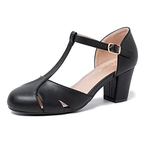 Peijely Mary Jane Damen-Pumps mit T-Riemen, Blockabsatz, Knöchelriemen, Schnalle, Tanzpumps, Mattes Schwarz, 44 EU Peijely Mary Jane Damen-Pumps mit T-Riemen, Blockabsatz, Knöchelriemen, Schnalle, Tanzpumps, Mattes Schwarz, 44 EU von Peijely