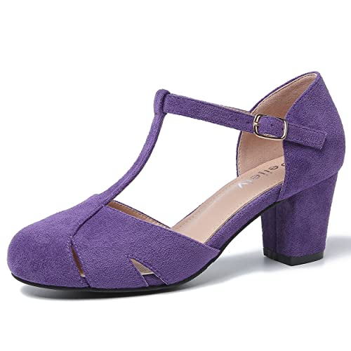 Peijely Mary Jane Damen T-Riemen, Blockabsatz, ausgeschnittener Knöchelriemen, Schnalle, Kleid, Tanzpumps, Wildleder Lila, 42 EU Peijely Mary Jane Damen T-Riemen, Blockabsatz, ausgeschnittener Knöchelriemen, Schnalle, Kleid, Tanzpumps, Wildleder Lila, 42 EU von Peijely