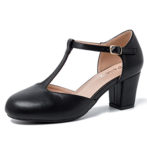 Peijely Mary Jane Damen-Pumps mit T-Riemen, Blockabsatz, Knöchelriemen, Schnalle, Kleid Pumps, Schwarz matt, 38 EU Peijely Mary Jane Damen-Pumps mit T-Riemen, Blockabsatz, Knöchelriemen, Schnalle, Kleid Pumps, Schwarz matt, 38 EU von Peijely
