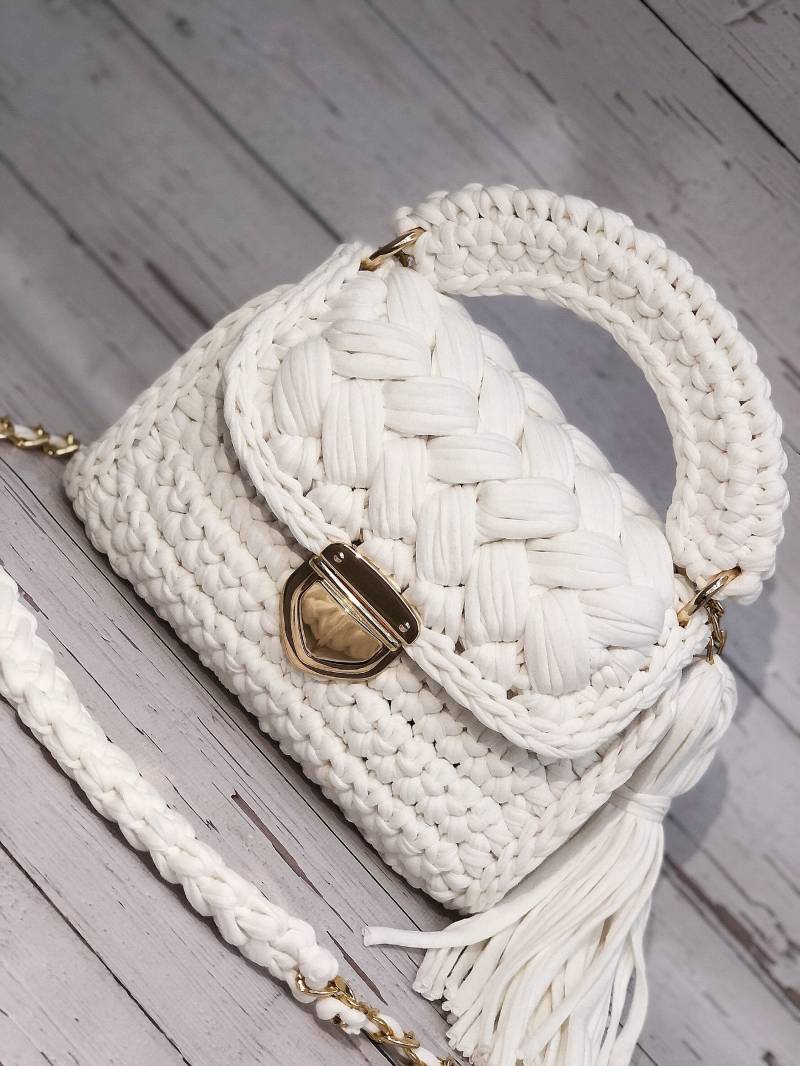 Handgestricktes Design Weiße Tasche/Handgestrickte Umhängetasche Handgestrickte Capri Luxus Handgemachte Frauen von PeinadoraBags