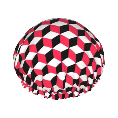 3D Red Checkered Print Soft Shower Cap for Women, Reusable Environmental Protection Hair Bath Caps von Peiyeety