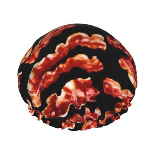 Bacon Pattern Print Soft Shower Cap for Women, Reusable Environmental Protection Hair Bath Caps von Peiyeety