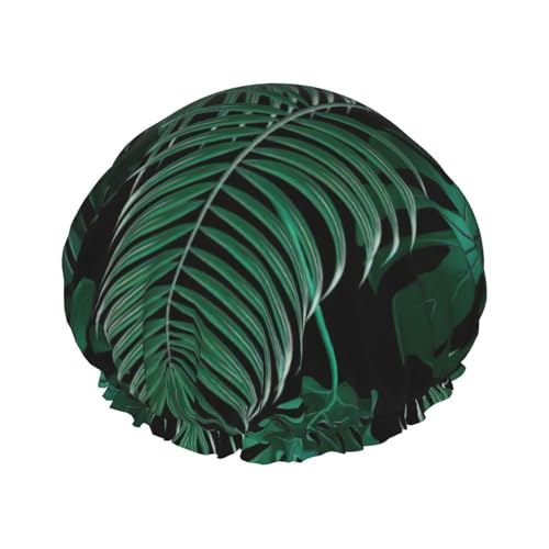 Banana Leaf Green Print Soft Shower Cap for Women, Reusable Environmental Protection Hair Bath Caps von Peiyeety