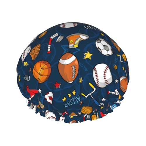 Baseball Football Basketball Sport Theme Shower Cap For Women Men Reusable Waterproof Bathing Shower Hat For Girls von Peiyeety