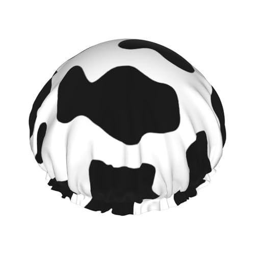 Black And White Cow Print Women Luxury Shower Cap, Double ProtectionElastic, Reusable Adjustable Shower Bonnet von Peiyeety