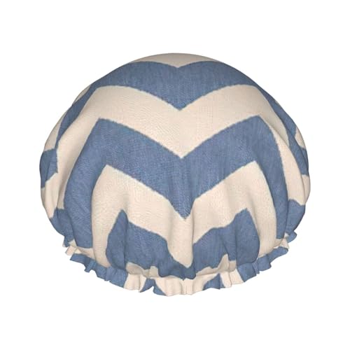 Blue Beige Stripe Print Soft Shower Cap for Women, Reusable Environmental Protection Hair Bath Caps von Peiyeety