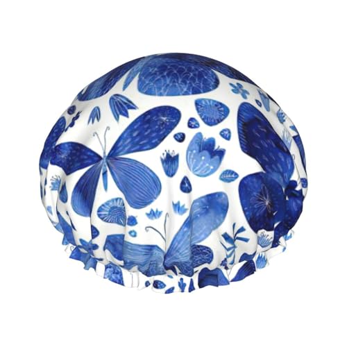 Blue Butterflies Print Soft Shower Cap for Women, Reusable Environmental Protection Hair Bath Caps von Peiyeety