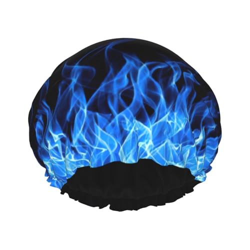 Blue Flame Print Soft Shower Cap for Women, Reusable Environmental Protection Hair Bath Caps von Peiyeety