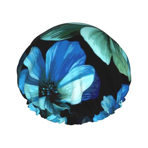 Blue Flower Print Soft Shower Cap for Women, Reusable Environmental Protection Hair Bath Caps von Peiyeety