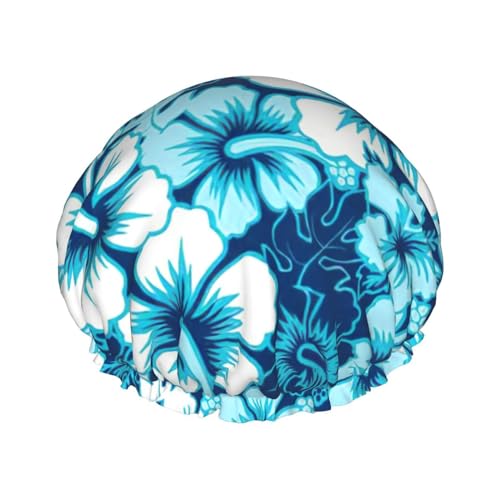 Blue Flower Print Soft Shower Cap for Women, Reusable Environmental Protection Hair Bath Caps von Peiyeety