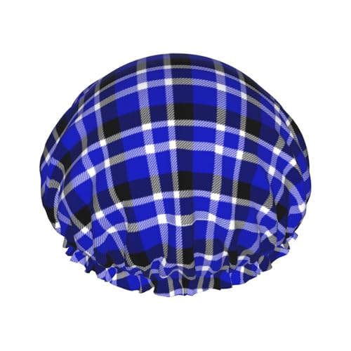 Blue Plaid Shower Cap For Women Men Reusable Waterproof Bathing Shower Hat For Girls von Peiyeety