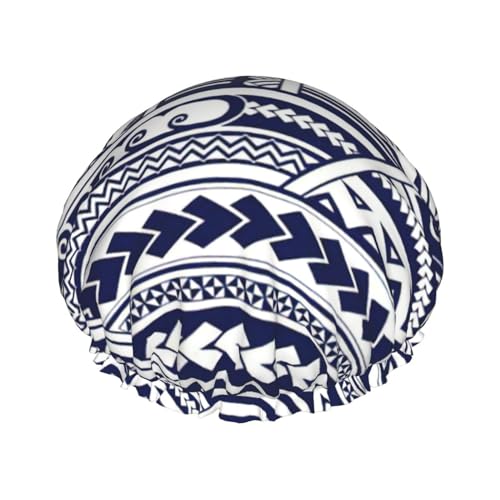 Blue Polynesian Maori Tribal Pattern Print Soft Shower Cap for Women, Reusable Environmental Protection Hair Bath Caps von Peiyeety