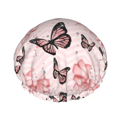 Butterfly Pink Print Soft Shower Cap for Women, Reusable Environmental Protection Hair Bath Caps von Peiyeety