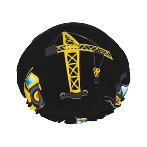 Cartoon Heavy Machinery Truck Print Soft Shower Cap for Women, Reusable Environmental Protection Hair Bath Caps von Peiyeety