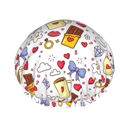 Chocolate Heart Pattern Shower Cap For Women Men Reusable Waterproof Bathing Shower Hat For Girls von Peiyeety