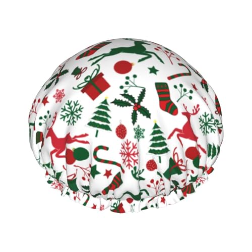 Christmas Tree Deer Green Shower Cap For Women Men Reusable Waterproof Bathing Shower Hat For Girls von Peiyeety