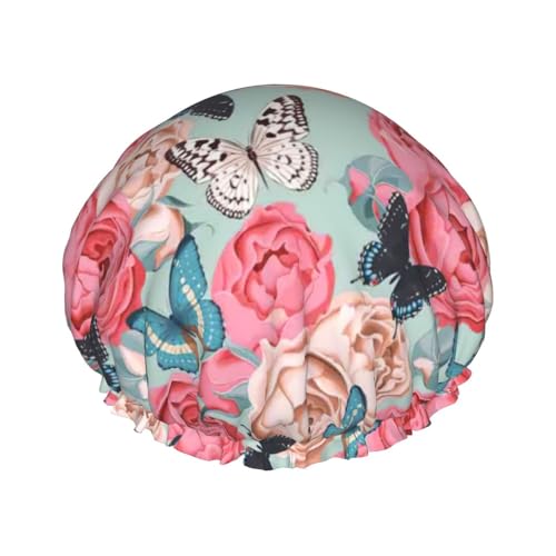 Colorful Flowers Women Luxury Shower Cap, Double ProtectionElastic, Reusable Adjustable Shower Bonnet von Peiyeety