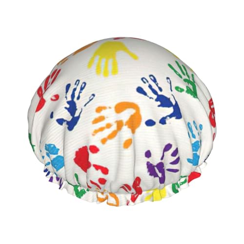 Colorful Hand Shapes Rainbow Print Soft Shower Cap for Women, Reusable Environmental Protection Hair Bath Caps von Peiyeety