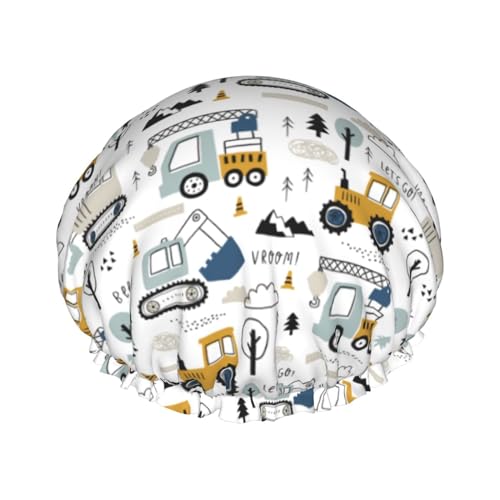 Cute Cars Truck Tractor Crane Bulldozer Excavator Boho Shower Cap For Women Men Reusable Waterproof Bathing Shower Hat For Girls von Peiyeety