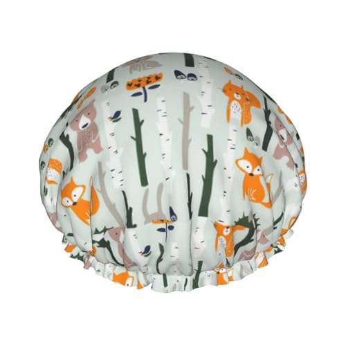 Cute Fox Bear Bird Tree Women Luxury Shower Cap, Double ProtectionElastic, Reusable Adjustable Shower Bonnet von Peiyeety