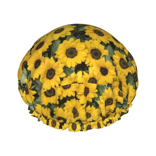 Cute Sunflower Women Luxury Shower Cap, Double ProtectionElastic, Reusable Adjustable Shower Bonnet von Peiyeety