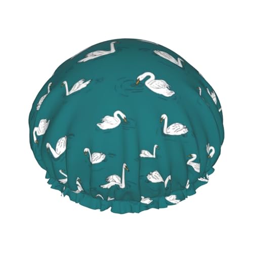 Cute Swans Women Luxury Shower Cap, Double ProtectionElastic, Reusable Adjustable Shower Bonnet von Peiyeety