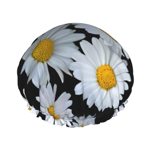 Daisies White Women Luxury Shower Cap, Double ProtectionElastic, Reusable Adjustable Shower Bonnet von Peiyeety