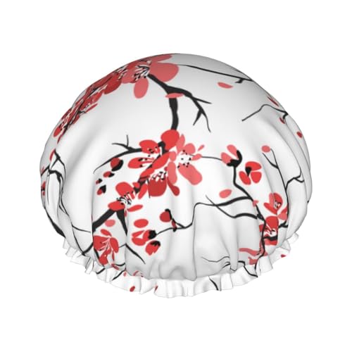 Delicate Cherry Blossoms Women Luxury Shower Cap, Double ProtectionElastic, Reusable Adjustable Shower Bonnet von Peiyeety