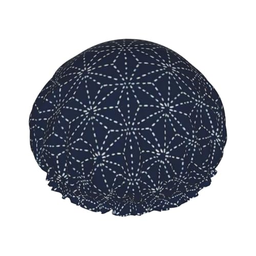 Dotted Lines Geometric Shapes on Blue Shade Backdrop Print Shower CapSoft,Reusable, Double WaterproofBath Hat Women,Breathable, von Peiyeety