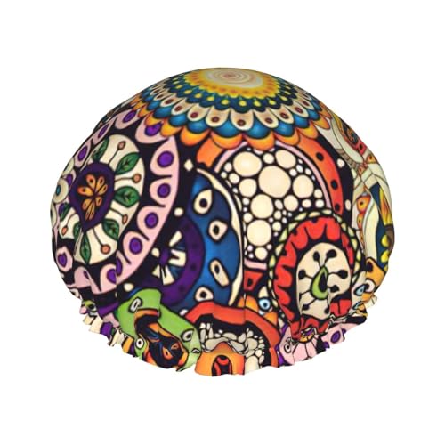 Ethnic Circles Floral Pattern Print Shower CapSoft,Reusable, Double WaterproofBath Hat Women,Breathable, von Peiyeety