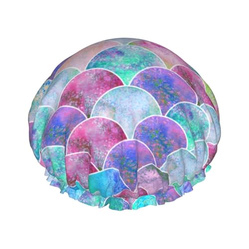 Fish Scale Ocean Women Luxury Shower Cap, Double ProtectionElastic, Reusable Adjustable Shower Bonnet von Peiyeety