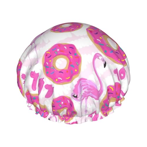 Flamingo And Donuts Women Luxury Shower Cap, Double ProtectionElastic, Reusable Adjustable Shower Bonnet von Peiyeety