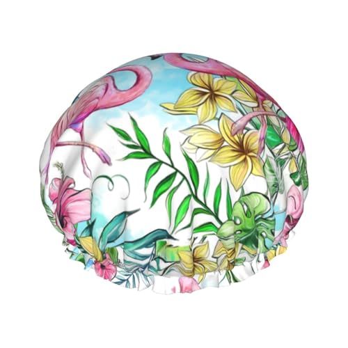 Flamingo Flowers Women Luxury Shower Cap, Double ProtectionElastic, Reusable Adjustable Shower Bonnet von Peiyeety