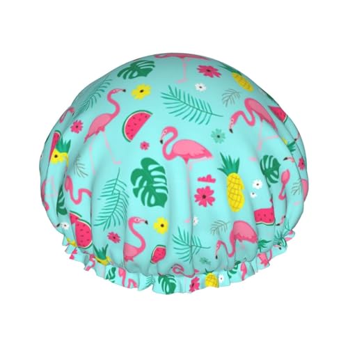 Flamingo Ice Cream Fruit Women Luxury Shower Cap, Double ProtectionElastic, Reusable Adjustable Shower Bonnet von Peiyeety