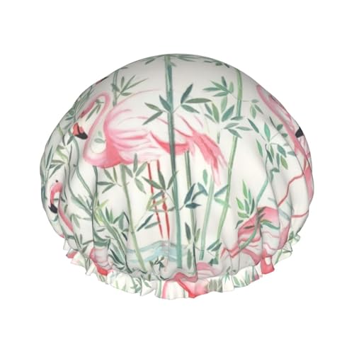 Floral Flamingo Botany Women Luxury Shower Cap, Double ProtectionElastic, Reusable Adjustable Shower Bonnet von Peiyeety