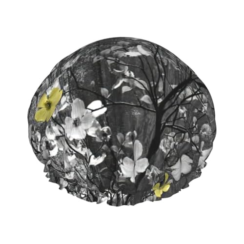 Floral Wall Art Print Shower CapSoft,Reusable, Double WaterproofBath Hat Women,Breathable, von Peiyeety