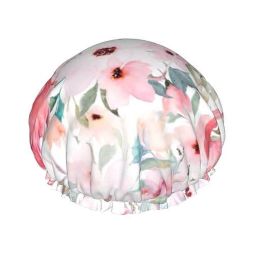 Floral With Flamingo Women Luxury Shower Cap, Double ProtectionElastic, Reusable Adjustable Shower Bonnet von Peiyeety