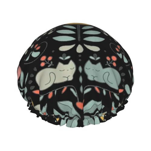 Funny Cats Birds and Flowers Print Shower CapSoft,Reusable, Double WaterproofBath Hat Women,Breathable, von Peiyeety