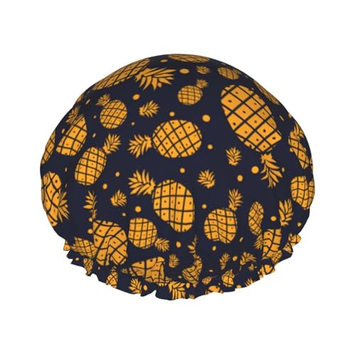 Golden Pine Print Shower Cap for Women Waterproof - Reusable | Hair Cap for Bathing | Double Layer Hat von Peiyeety