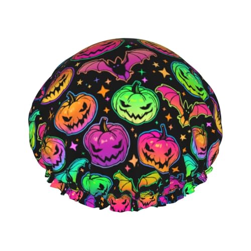 Halloween Pumpkin Bat Shower Cap For Women Men Reusable Waterproof Bathing Shower Hat For Girls von Peiyeety