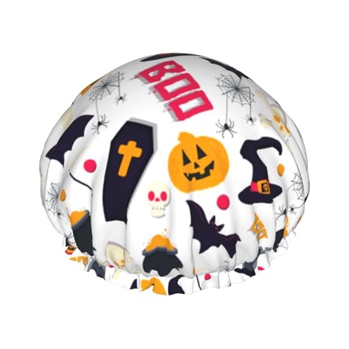 Halloween Pumpkin Skull Boo Shower Cap For Women Men Reusable Waterproof Bathing Shower Hat For Girls von Peiyeety