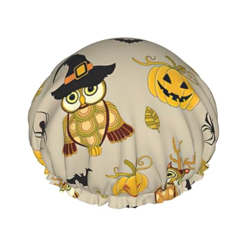 Halloween Pumpkin and Owl Print Soft Shower Cap for Women, Reusable Environmental Protection Hair Bath Caps von Peiyeety