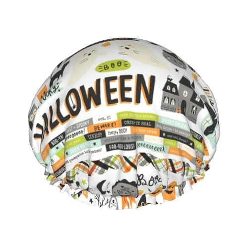 Halloween Scrapbook Women Luxury Shower Cap, Double ProtectionElastic, Reusable Adjustable Shower Bonnet von Peiyeety