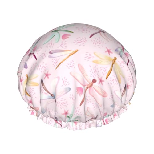 Hand Painted Dragonfly Women Luxury Shower Cap, Double ProtectionElastic, Reusable Adjustable Shower Bonnet von Peiyeety