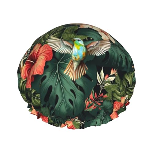 Hummingbird Tropical Flowers Shower Cap For Women Men Reusable Waterproof Bathing Shower Hat For Girls von Peiyeety